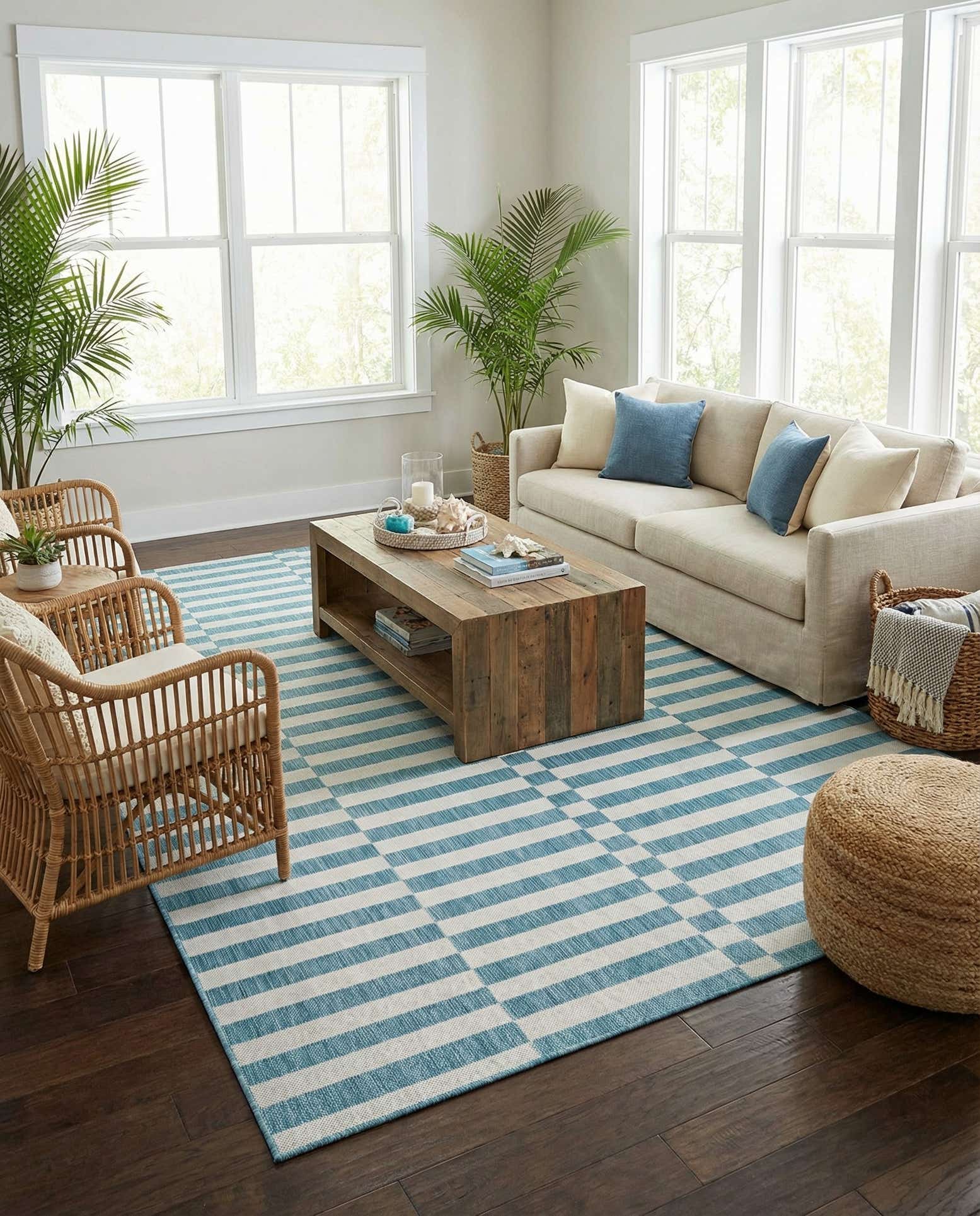 9' x 12' Easy-Clean Striped Indoor / Outdoor Rug