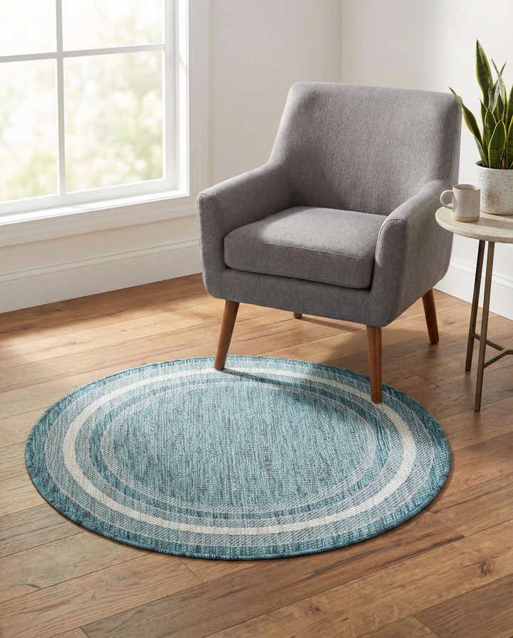 3' x 3' Easy-Clean Border Indoor / Outdoor Round Rug
