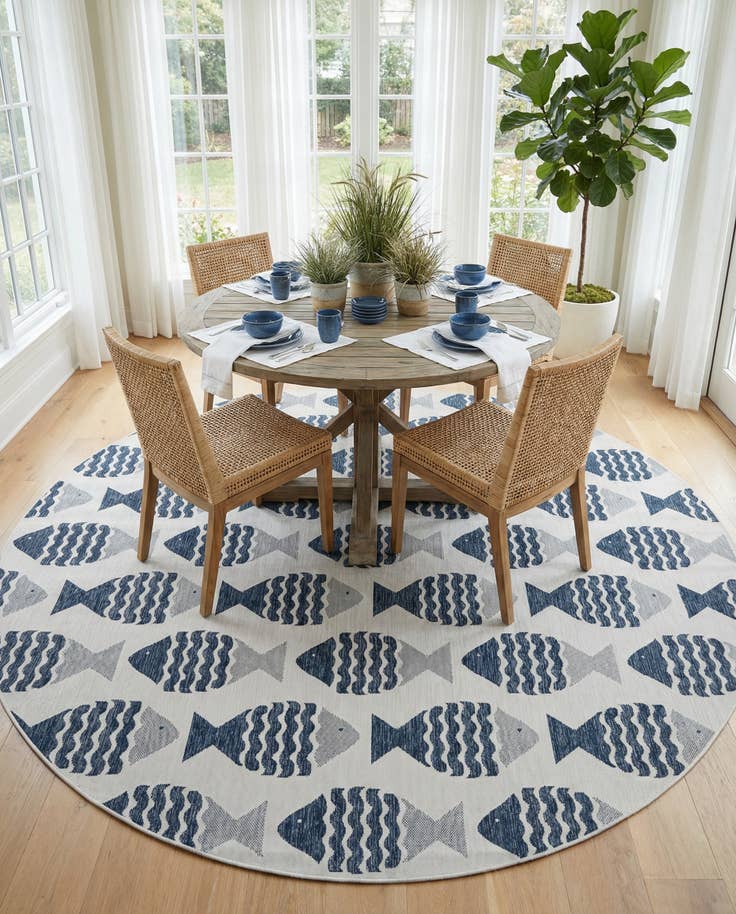 Detail image of 13' x 13' Easy-Clean Coastal Indoor / Outdoor Round Rug