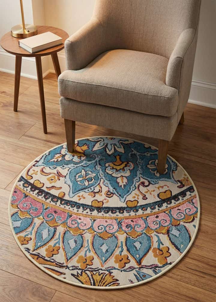3' x 3' Easy-Clean Traditional Indoor / Outdoor Round Rug