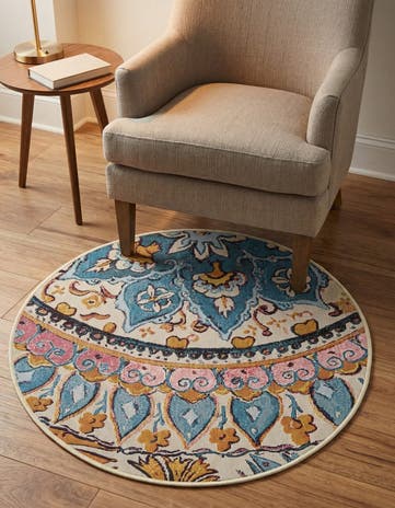 3' x 3' Easy-Clean Traditional Indoor / Outdoor Round Rug