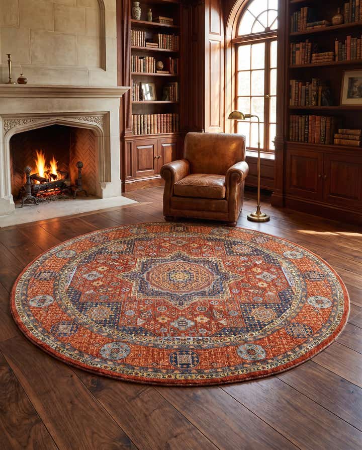 8' x 8' 2 Hand Knotted Mamluk Ziegler Round Rug