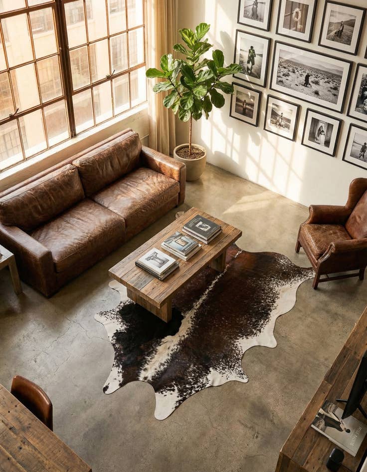 Detail image of 6' 7 x 7' 5 Cowhide Leather Rug