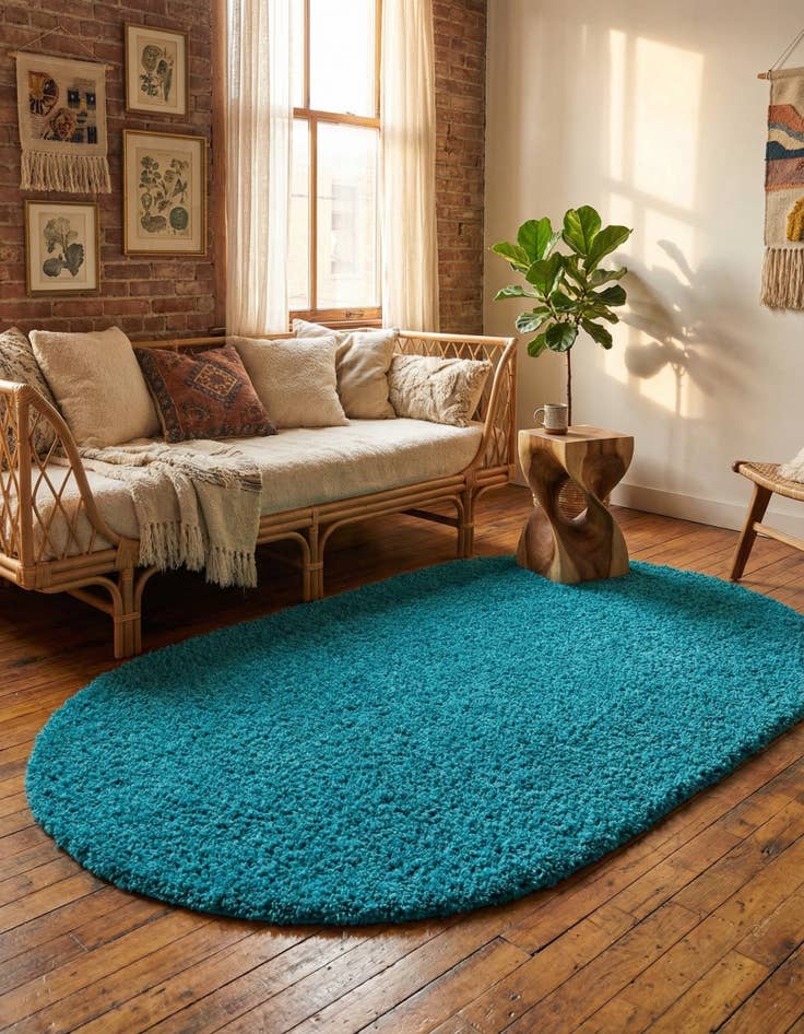 Detail image of 5' 3 x 8' Solid Shag Oval Rug