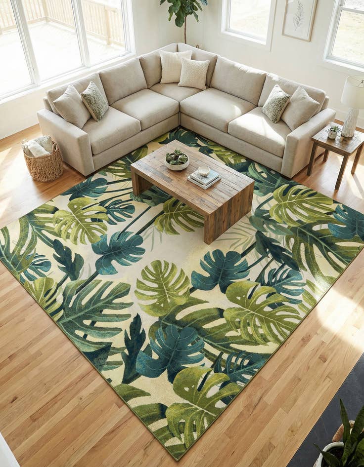 Detail image of 10' x 10' Easy-Clean Botanical Indoor / Outdoor Square Rug