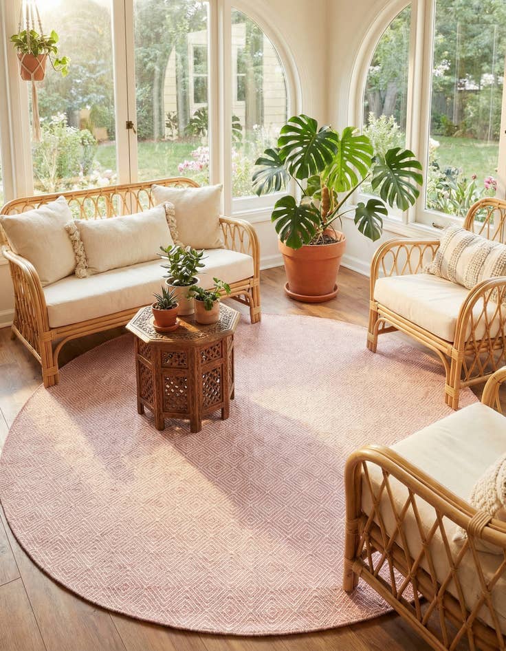 Detail image of 7' 10 x 7' 10  Hand Woven Geo Trellis Flatweave Round Rug