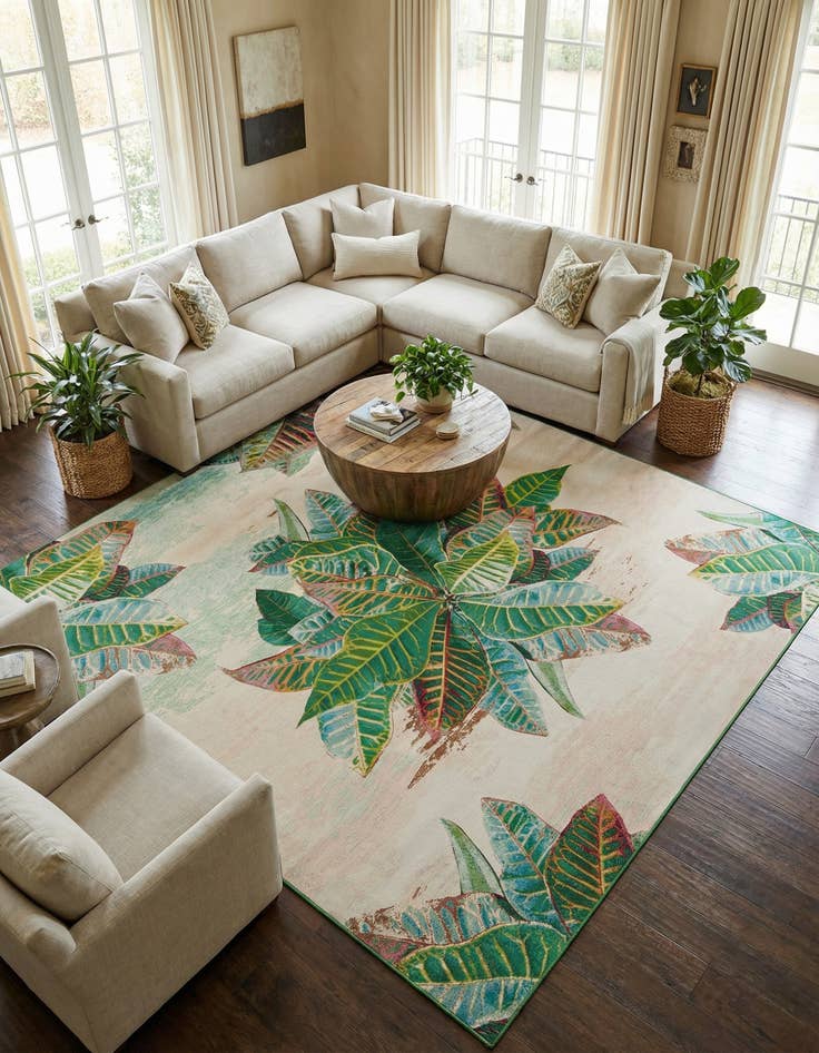 Detail image of 12' x 12' Washable Botanical Indoor / Outdoor Square Rug
