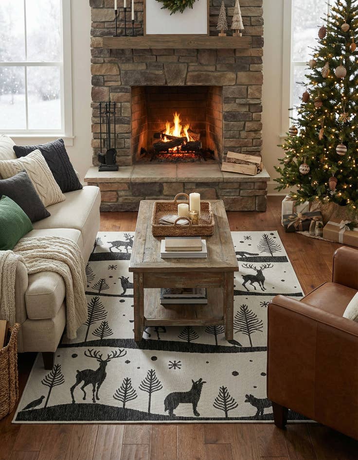 Detail image of 5' 3 x 7'  Washable Holiday Indoor / Outdoor Rug