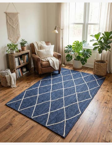 Navy Blue Handmade Braided Jute Rug