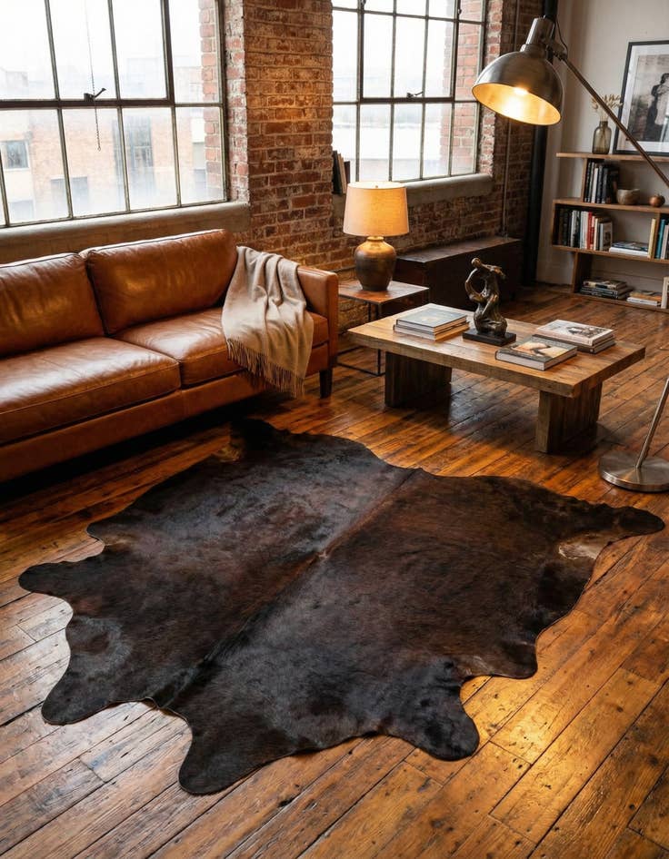 Detail image of 5' 5 x 5' 10 Cowhide Leather Square Rug
