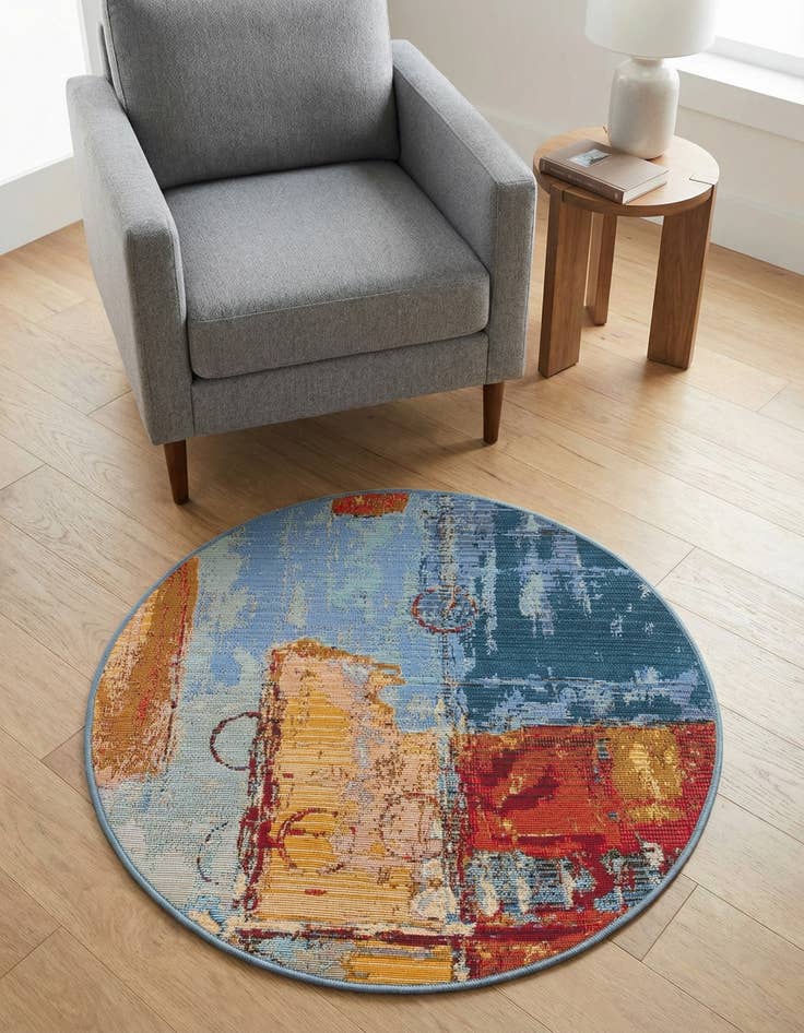 Detail image of 2' 7 x 2' 7 Washable Modern Indoor / Outdoor Round Rug
