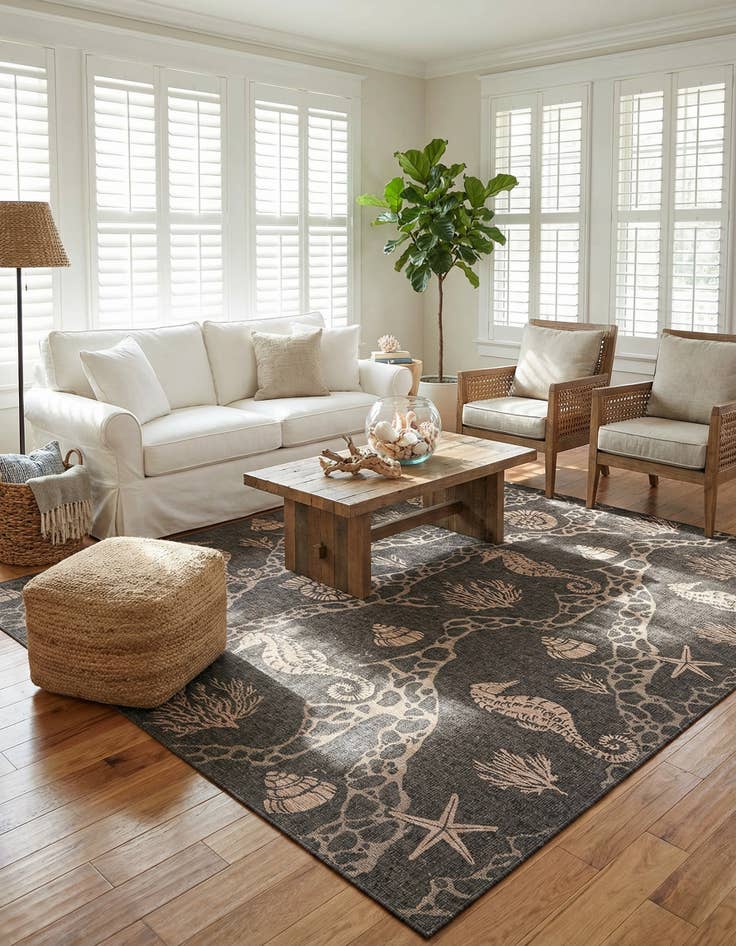 Detail image of 12' x 12'  Washable Coastal Indoor / Outdoor Square Rug