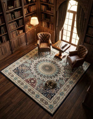 Navy Blue Nain Design Square Rug