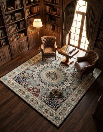 Navy Blue Nain Design Square Rug