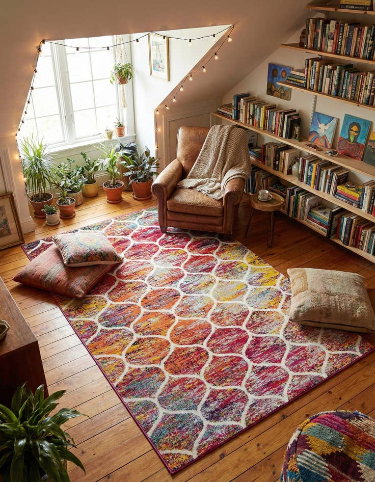 Detail image of 5' 3 x 8' Lattice Frieze Rug