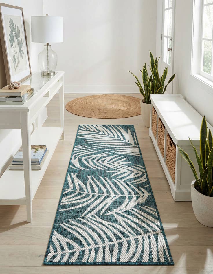 Detail image of 2' x 6' Easy-Clean Botanical Indoor / Outdoor Runner Rug
