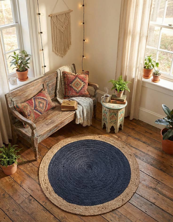 Detail image of 3' 3 x 3' 3  Hand Braided Jute Round Rug