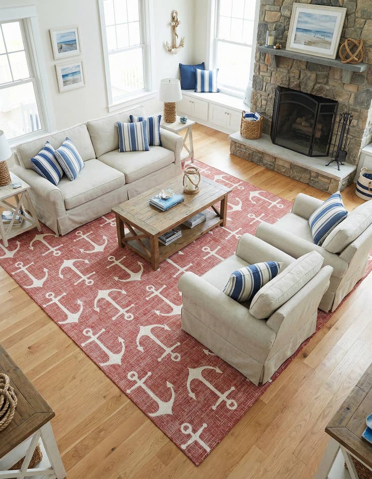 Detail image of 10' x 10' Washable Coastal Indoor / Outdoor Square Rug