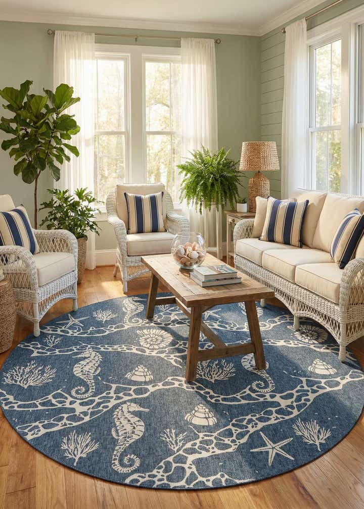 12' x 12' Easy-Clean Coastal Indoor / Outdoor Round Rug