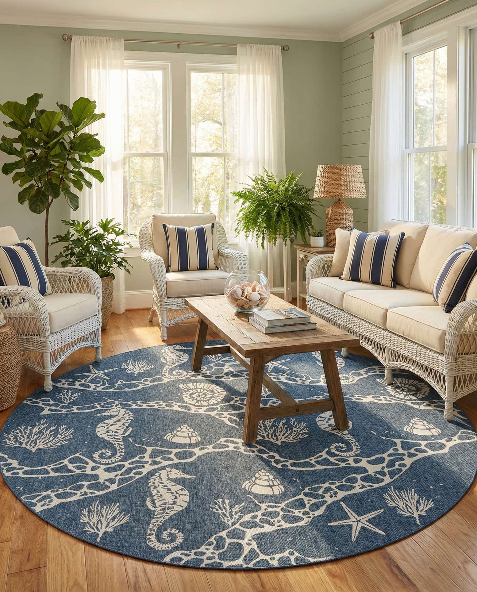 12' x 12' Easy-Clean Coastal Indoor / Outdoor Round Rug