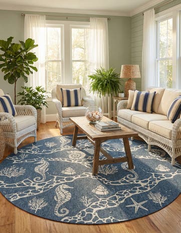 12' x 12' Easy-Clean Coastal Indoor / Outdoor Round Rug