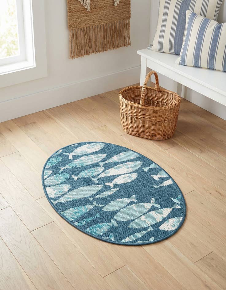 Detail image of 2' x 3' Easy-Clean Coastal Indoor / Outdoor Oval Rug