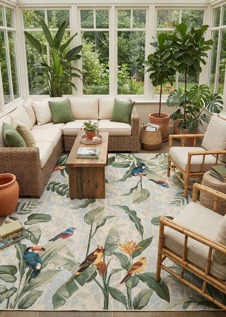 10' x 10' Easy-Clean Botanical Indoor / Outdoor Square Rug