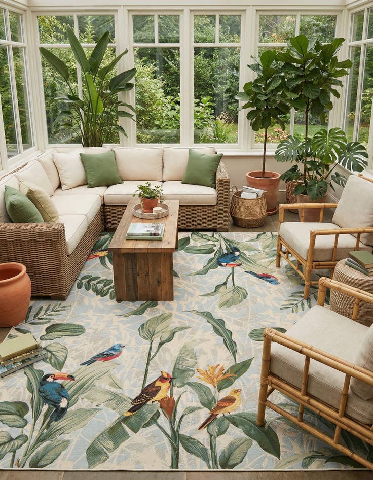 Detail image of 10' x 10'  Washable Botanical Indoor / Outdoor Square Rug