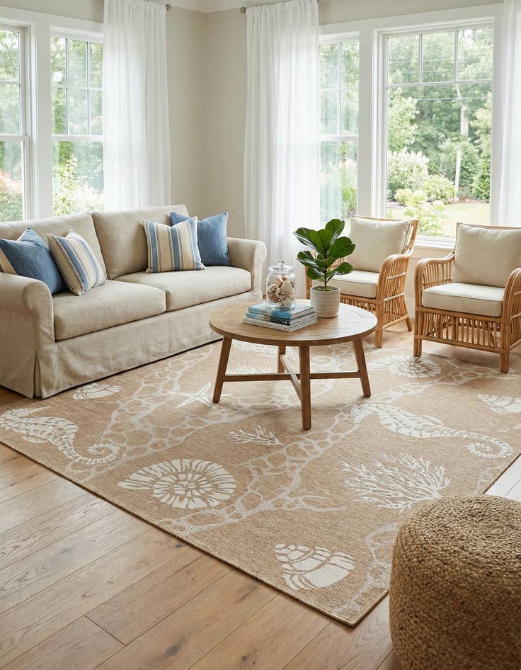 Detail image of 7' 10 x 7' 10  Washable Coastal Indoor / Outdoor Square Rug