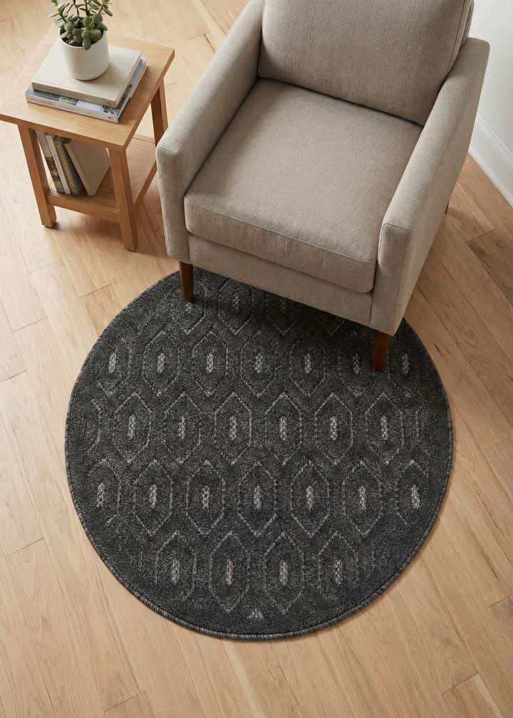 3' x 3' Easy-Clean Trellis Textured Indoor / Outdoor Round Rug