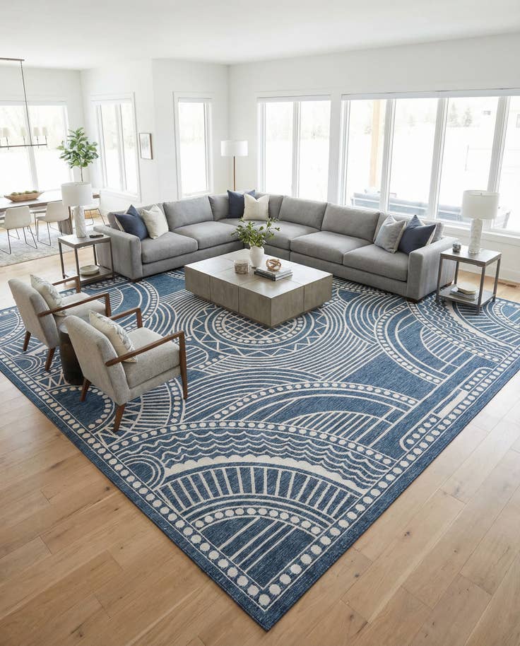 Detail image of 12' x 12' Easy-Clean Traditional Indoor / Outdoor Square Rug