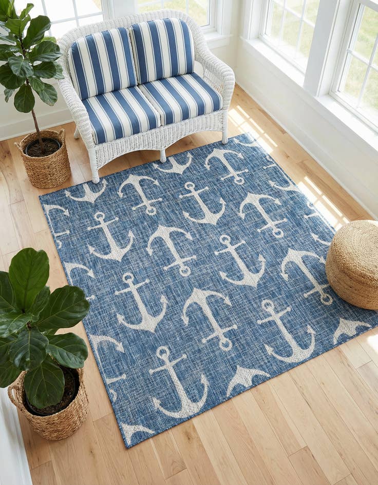 Detail image of 5' 3 x 5' 3  Washable Coastal Indoor / Outdoor Square Rug