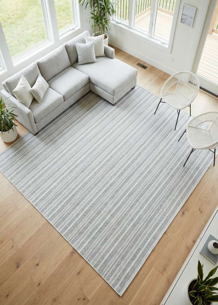 10' x 10' Easy-Clean Striped Indoor / Outdoor Square Rug