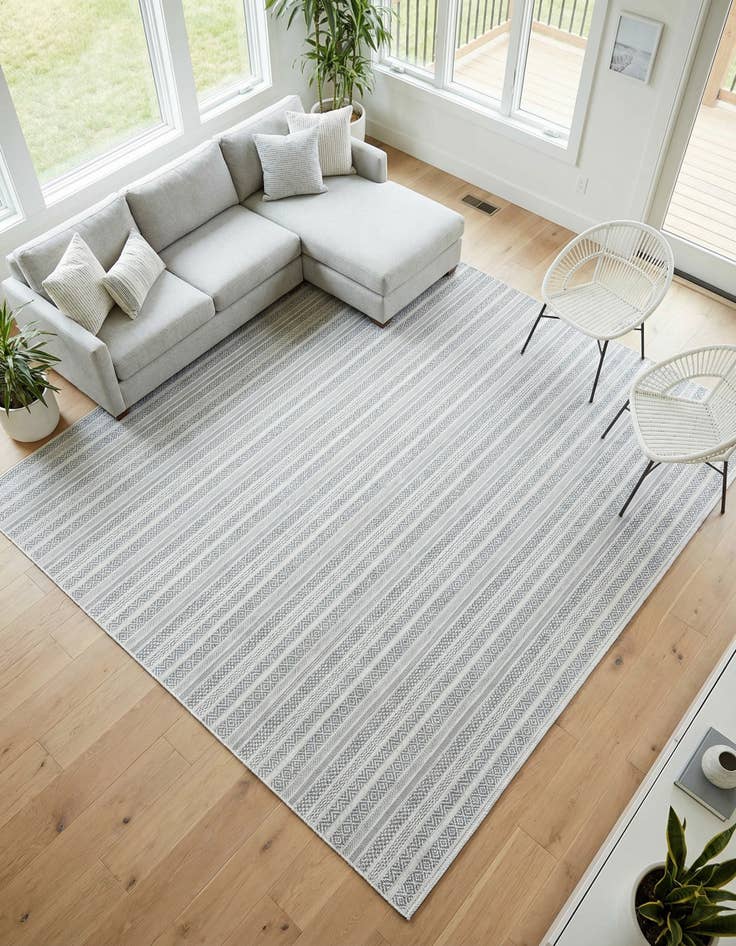 Detail image of 10' x 10' Easy-Clean Striped Indoor / Outdoor Square Rug