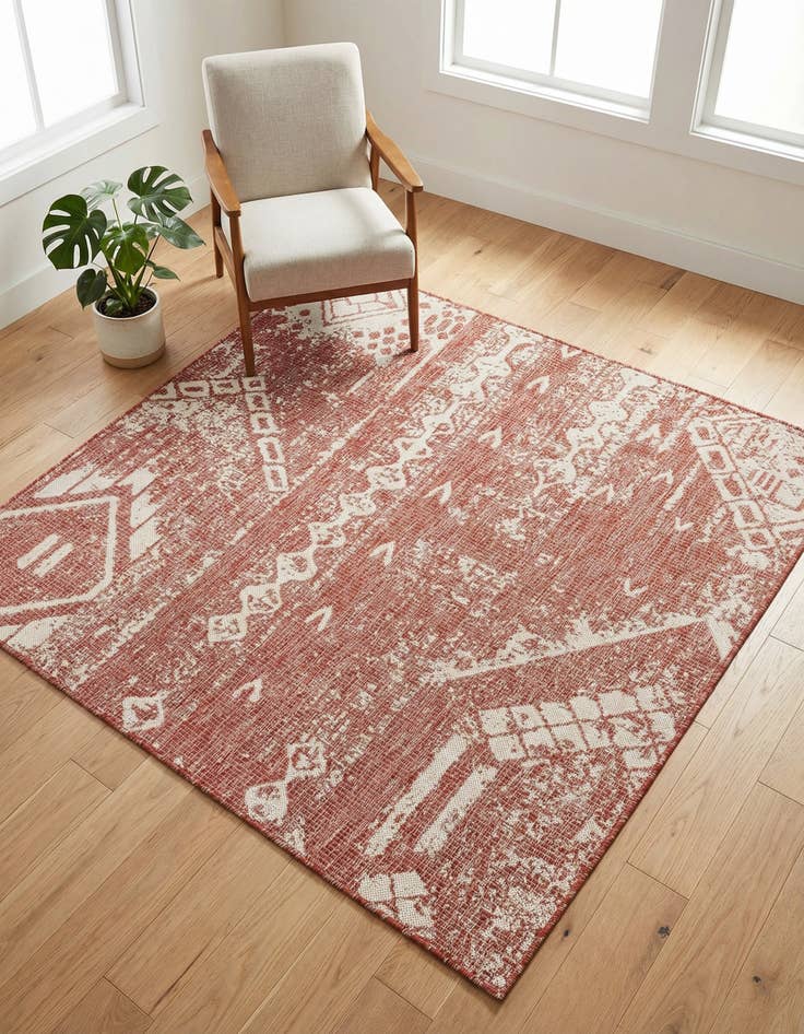 Detail image of 5' 3 x 5' 3 Washable Bohemian Indoor / Outdoor Square Rug