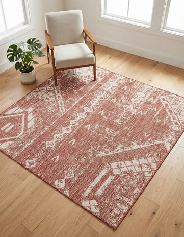 Rust Red Easy-Clean Bohemian Indoor / Outdoor Square Rug