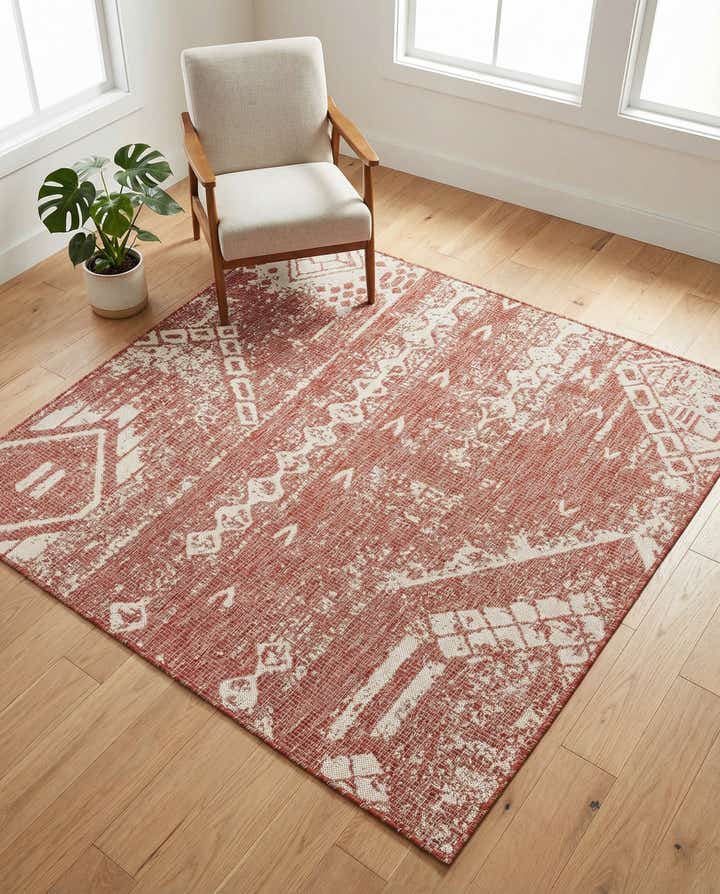 5' 3 x 5' 3 Easy-Clean Bohemian Indoor / Outdoor Square Rug