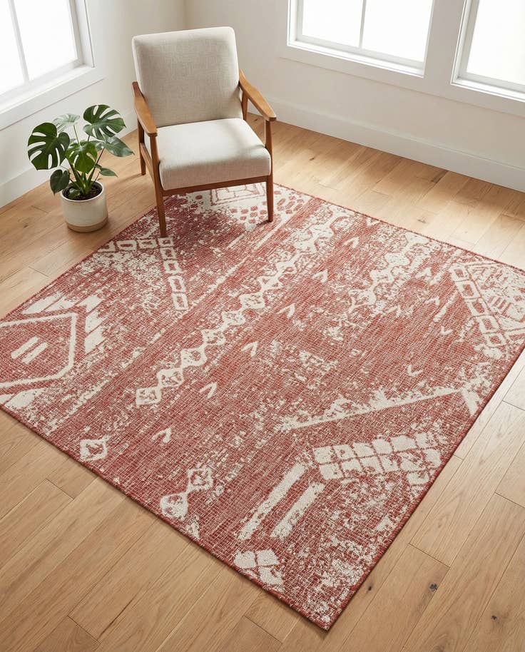 Detail image of 5' 3 x 5' 3 Easy-Clean Bohemian Indoor / Outdoor Square Rug