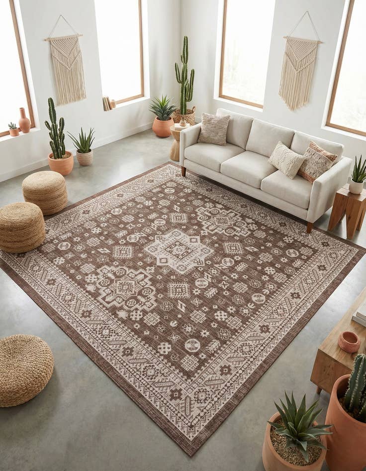 Detail image of 10' x 10' Easy-Clean Aztec Indoor / Outdoor Square Rug