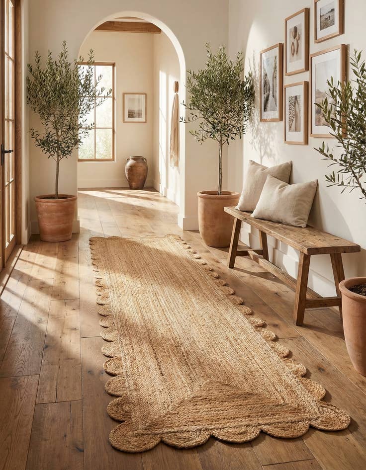 Detail image of 3' 3 x 14' 1 Hand Woven Scallop Braided Jute Runner Rug