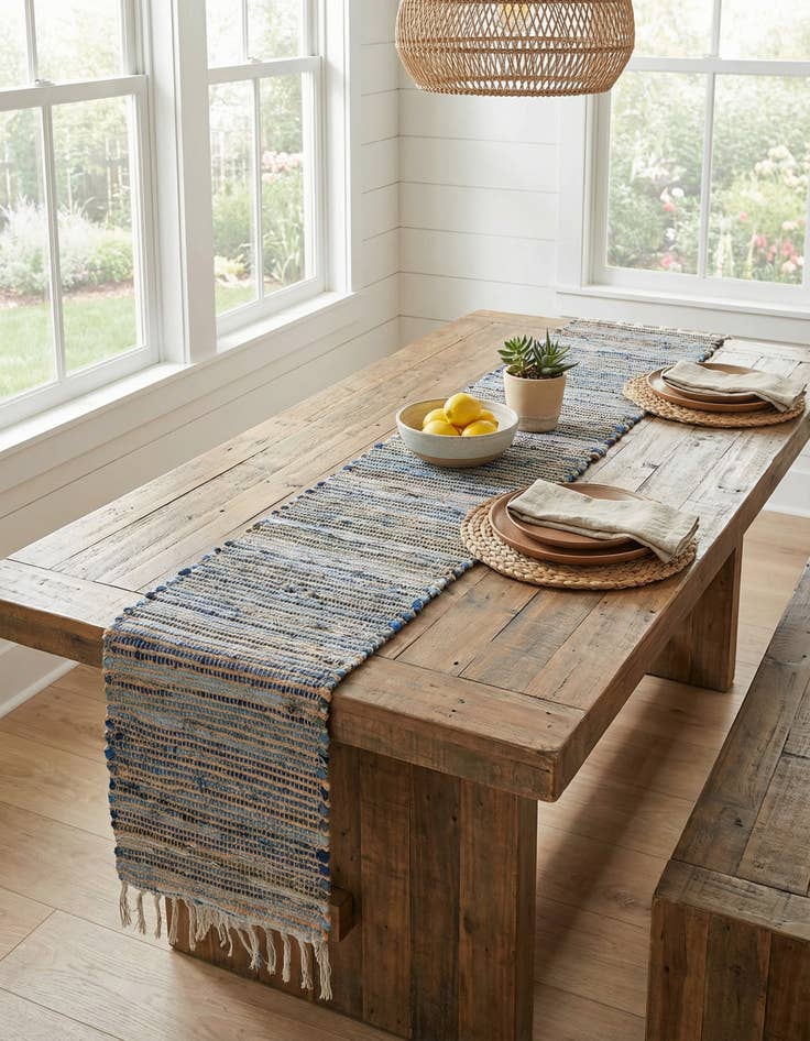 Detail image of 1' 2 x 10'  Hand Woven Chindi Jute Table Runner Rug