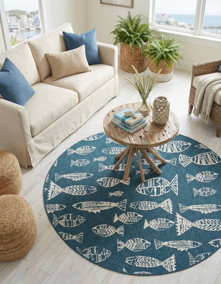 Detail image of 7' x 7' Easy-Clean Coastal Indoor / Outdoor Round Rug