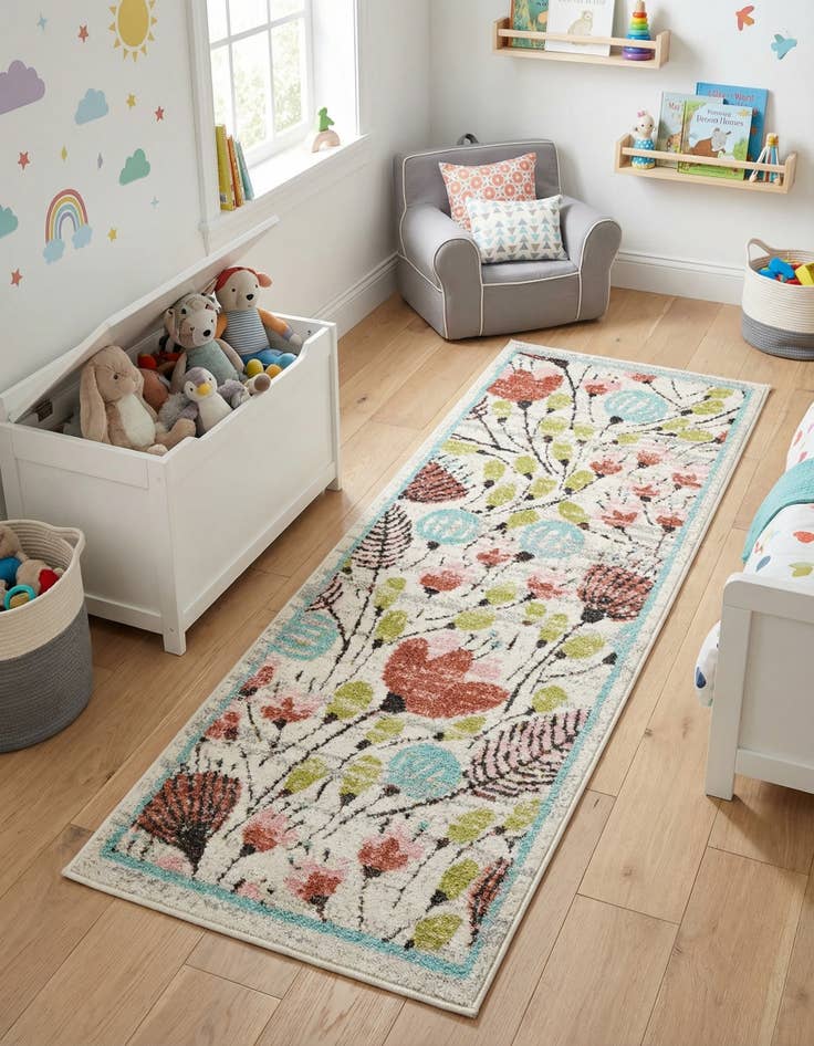 Detail image of 2' x 5' 3 Flowers Whimsy Kids Runner Rug