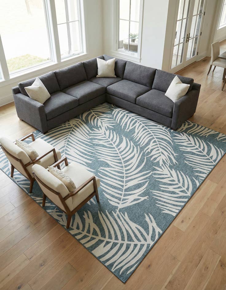 Detail image of 13' x 13' Washable Botanical Indoor / Outdoor Square Rug