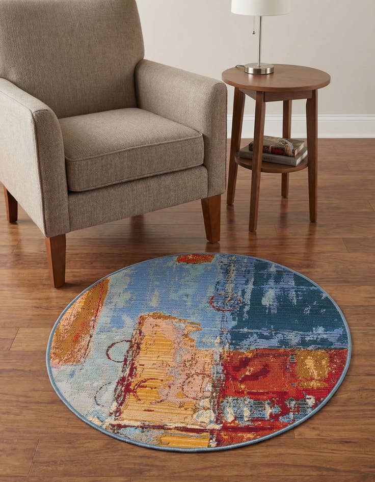 Detail image of 2' 7 x 2' 7 Washable Modern Indoor / Outdoor Round Rug