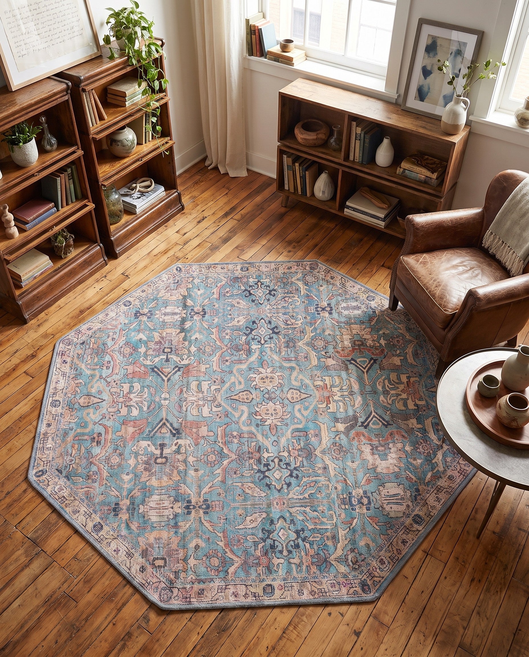 5' 3 x 5' 3 Washable Nostalgia Octagon Rug