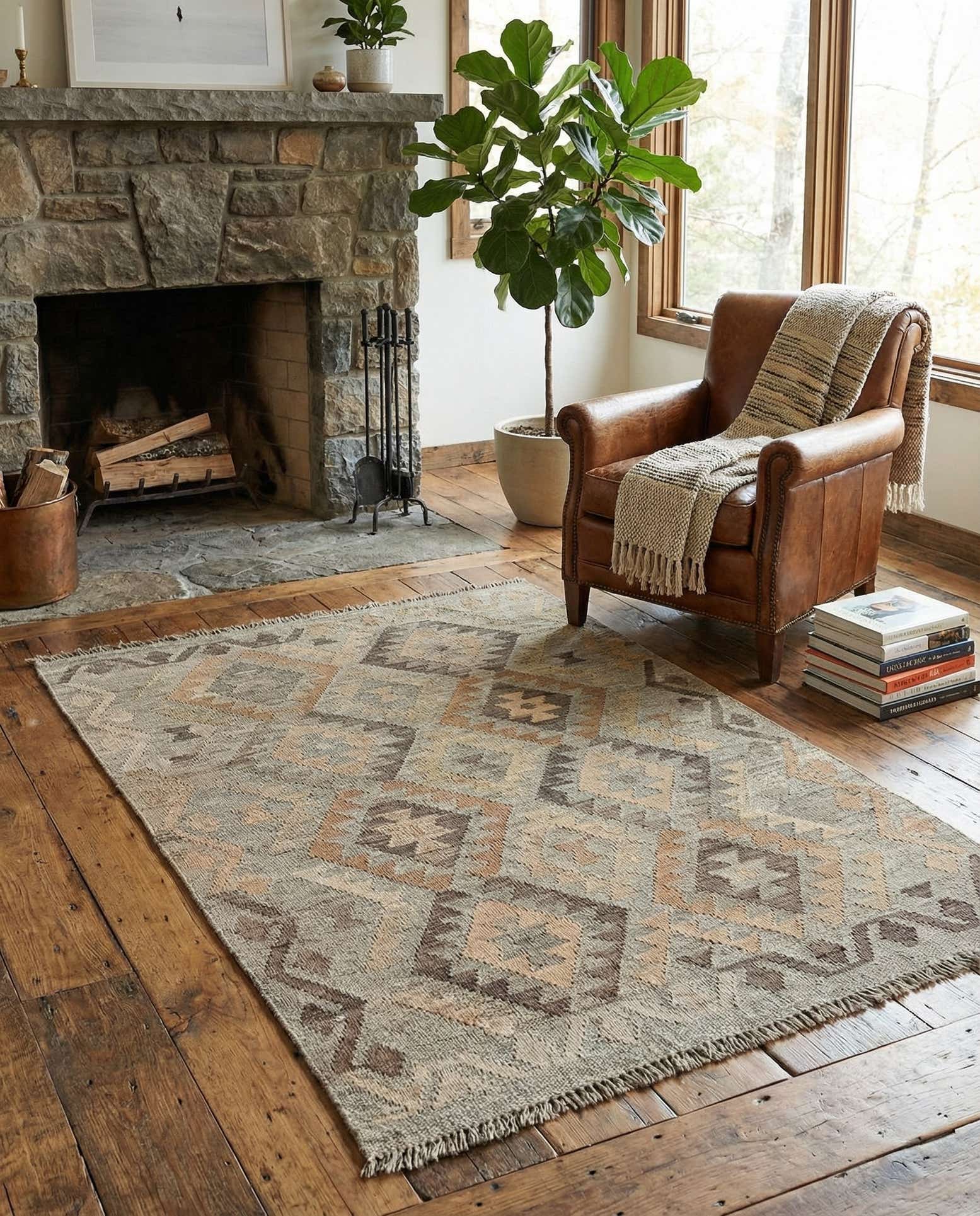 3' 5 x 4' 9 Hand Woven Kilim Maymana Wool Rug