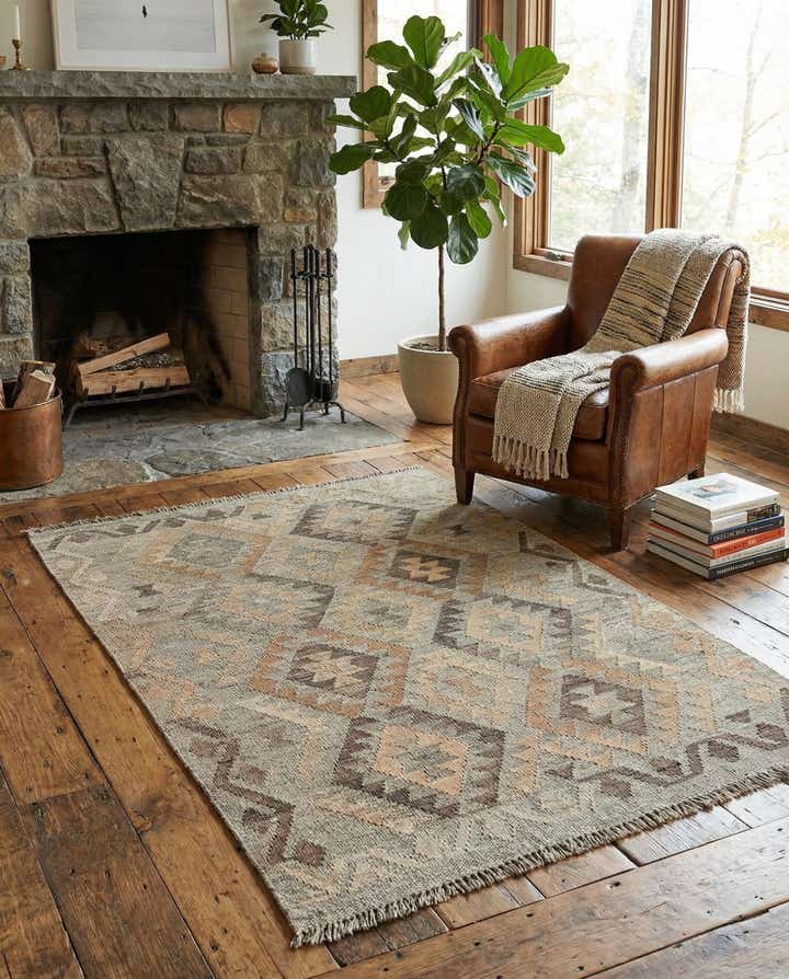 3' 5 x 4' 9 Hand Woven Kilim Maymana Wool Rug