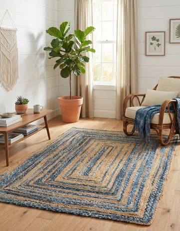 Blue and Natural Handmade Braided Chindi Rug