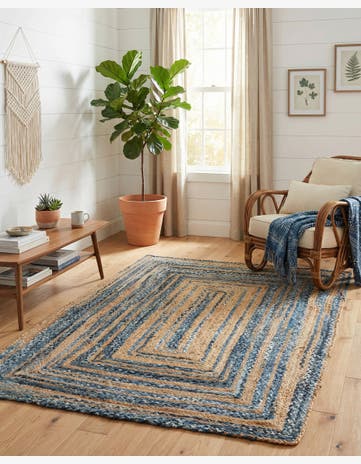 Blue and Natural Handmade Braided Chindi Rug